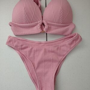SHEIN Ribbed Pink Bikini Set